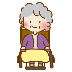 車いすに乗ったゆるくて可愛いおばあさん