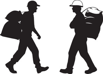 Silhouette vector of a construction worker carrying cement bags on his back, Labor Day vector silhouette