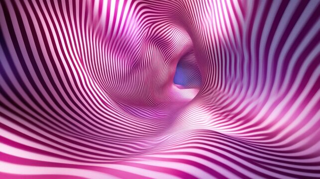 Abstract pink and white striped tunnel.