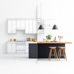 Modern Kitchen Design with Outline and Real Elements