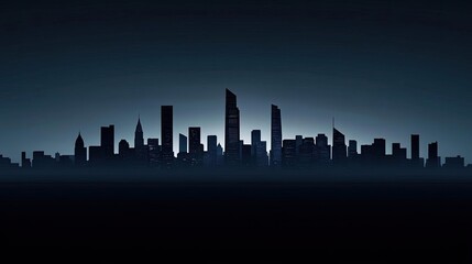 Silhouette of a modern skyline against a dark background.
