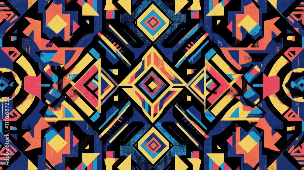 Aufkleber a vibrant geometric pattern featuring a mix of colorful shapes and lines in a seamless design