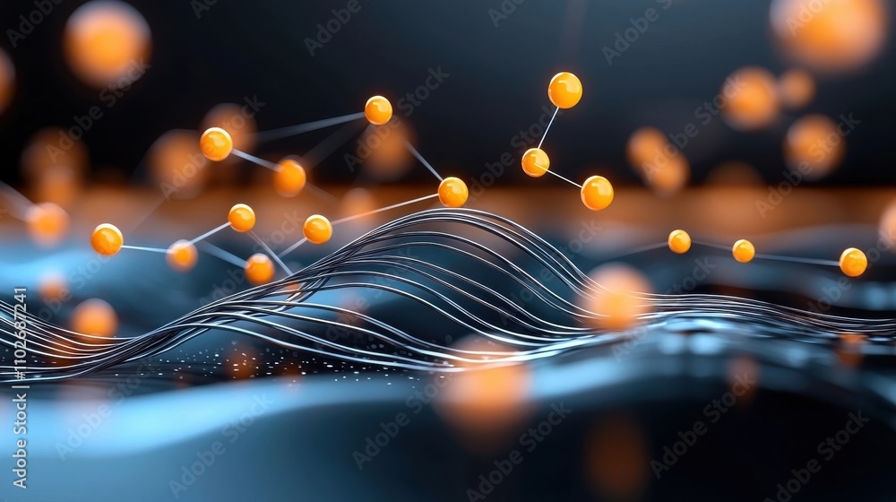 Aufkleber abstract image depicting luminous flowing waves of digital energy and interconnected technological c