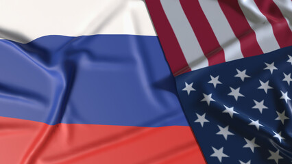 The Russia and USA flag for national or Background concept 3d rendering.