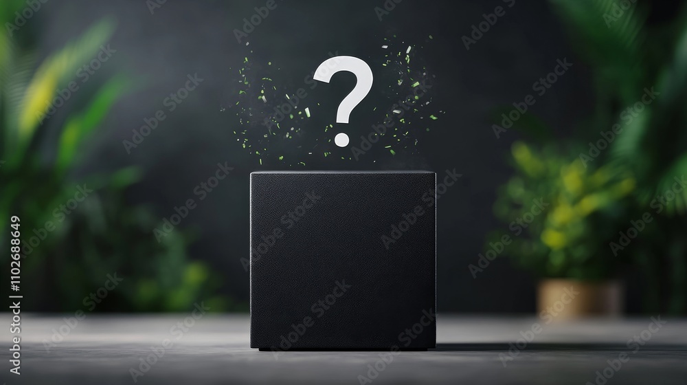 Poster mysterious black box with question mark above it
