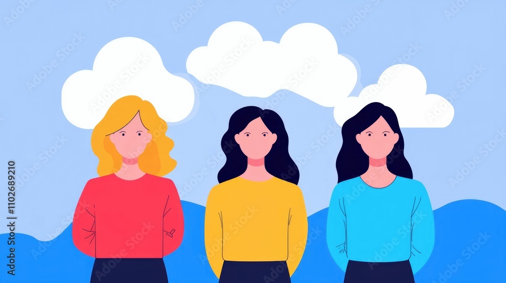 Poster three women in a cloud computing team collaborating to optimize server infrastructure and facilitate