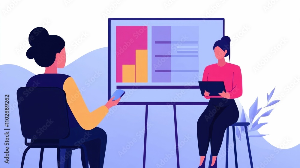 Poster female coder presenting a blockchain project to her agile team discussing innovative financial techn
