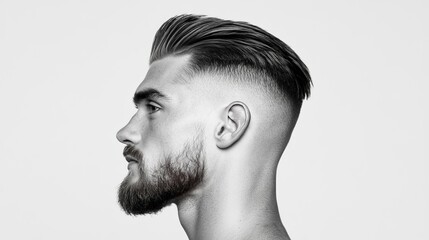 Fototapeta premium Stylish Man with Modern Haircut and Beard Profile