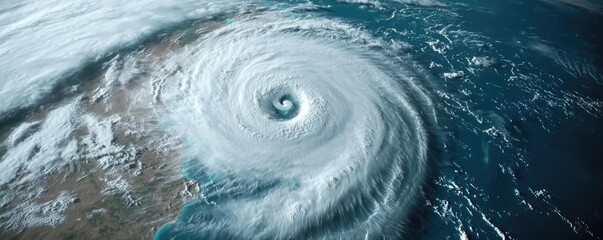 Aerial view of a powerful hurricane forming over the ocean.