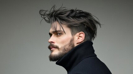 Naklejka premium Stylish Man with Modern Haircut and Beard Profile