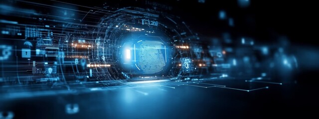 Fototapeta premium Fingerprint Scanning for Secure Access to Business Data Network and Cloud Technology