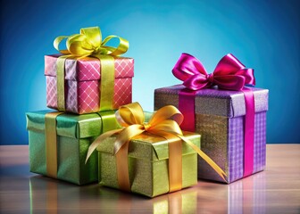 Obraz premium Birthday Gift Boxes, Present Packaging, Celebration Supplies, Party Favors, Gift Wrap, Colorful Boxes, Birthday Party Decorations, Festive Packaging