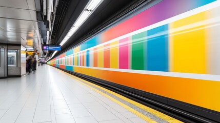 Vibrant Subway Station with Colorful Wall Art