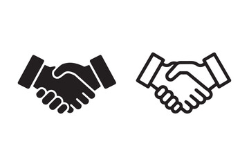 Handshake icon silhoutte and outline vector on white background