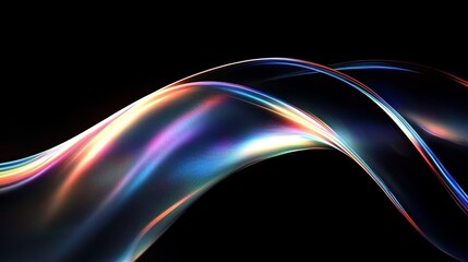 Modern Futuristic Abstract Digital Artwork with Iridescent Metallic Lines and Gradient Colors in Blue Green Purple
