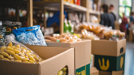 Fototapeta premium Food pantry filled with fresh produce and donations during community outreach event