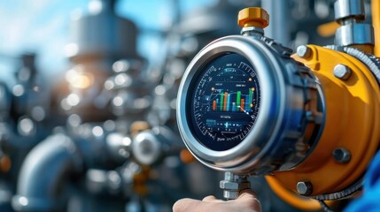 Industrial digital dashboard displaying real time data and analytics for monitoring and managing energy pipeline gas oil and processing systems