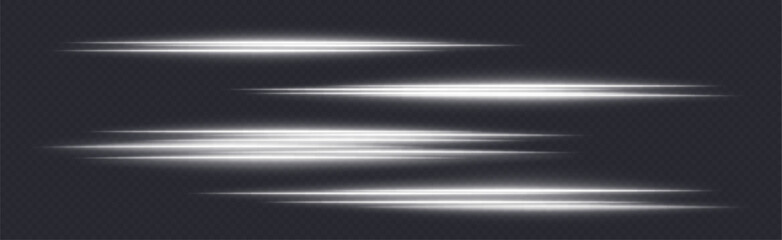 White speed lines, glowing magic rays, abstract neon lines. Lights in motion effect. Vector illustration.