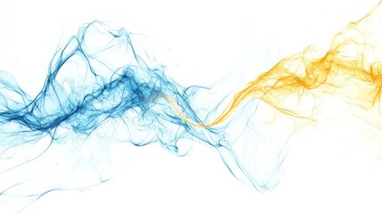 Fototapeta premium Abstract electric currents and sparks in shades of blue and yellow, set against a clean white background