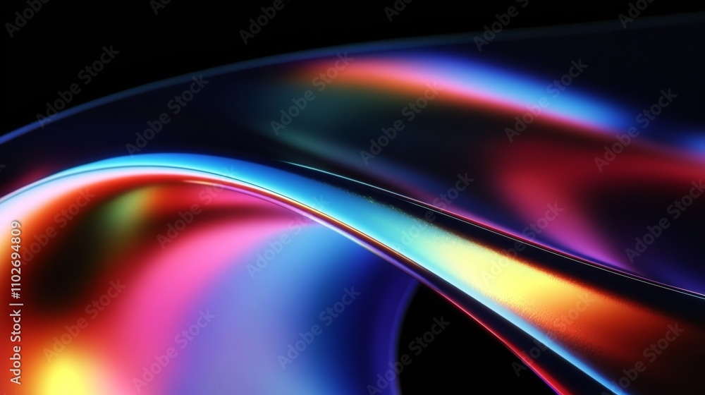 Poster abstract metallic ribbon with vibrant colors in dark gradient background