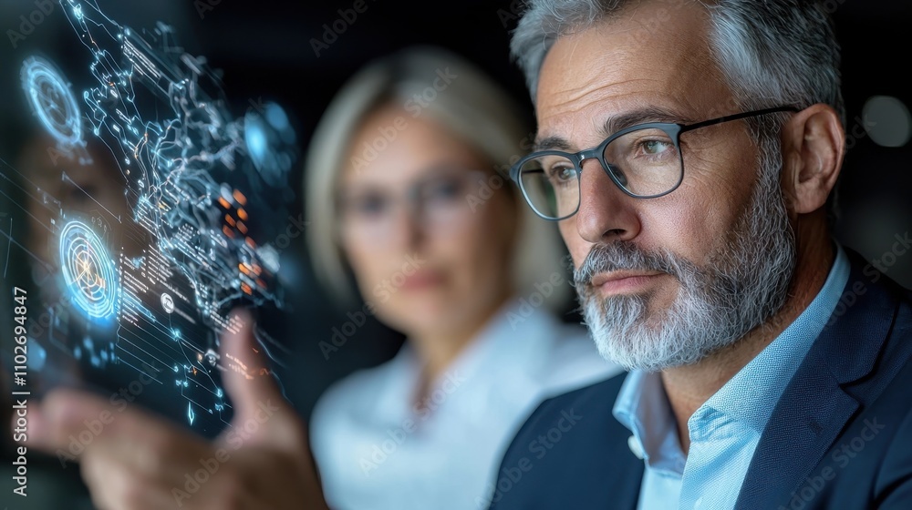Poster futuristic business holographic technology interface exploring digital data and innovation concept o