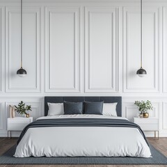 Elegant bedroom design featuring traditional carved wall panels modern home interior photography cozy environment stylish viewpoint aesthetic concept