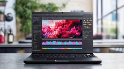 Portable workstation with integrated processing modern workspace technology showcase urban environment close-up view innovation concept