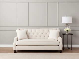 Stylish living room setup featuring a contemporary floor lamp and cozy sofa modern home decor indoor comfort neutral tones aesthetic focus