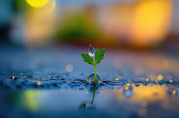 Raindrop Nurturing a Young Shoot - Embracing Nature's Growth and Harmony