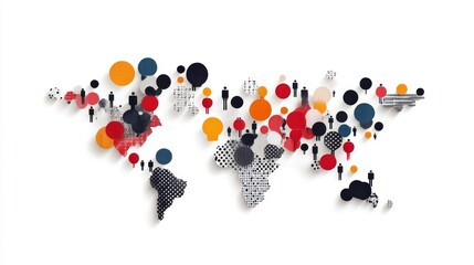 Fototapeta premium Colorful World Map with Dots and Silhouettes