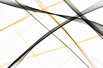 Elegant minimalist abstract design featuring thin black and gold lines intersecting on a white background