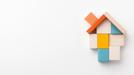 Colorful Wooden Blocks Forming a House Shape