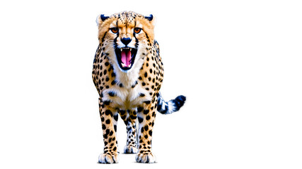 Cheetah isolated on a clean PNG background, showcasing the sleek and fast features of this majestic big cat, ideal for wildlife conservation designs, nature-themed illustrations, and animal