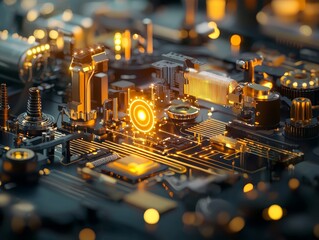 Futuristic robotics platforms transforming industry urban environment digital art close-up view innovation and technology concepts