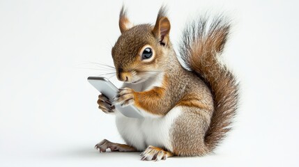 Obraz premium Squirrel Using Smartphone to Check Emails