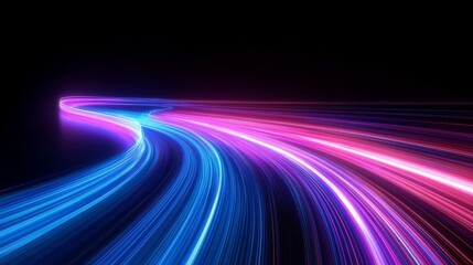 Abstract Neon Digital Artwork with Vibrant Light Trails and Futuristic Feel