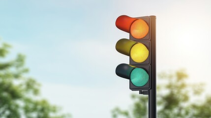 Traffic Light with Colorful Signals Under Clear Sky