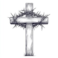 Wooden Cross with Crown of Thorns - Christian Symbol of Sacrifice and Redemption for Easter