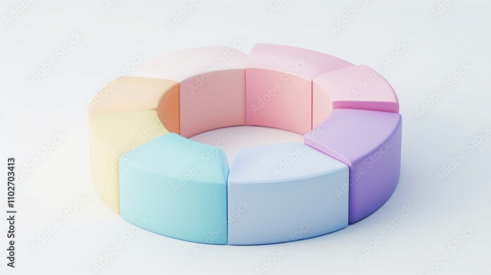 Poster a 3d infographic featuring soft, block-like segments arranged in a circular form. the image's pastel