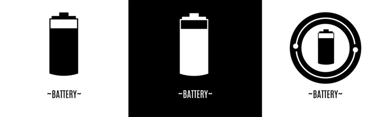 Battery logo set. Collection of black and white logos. Stock vector.
