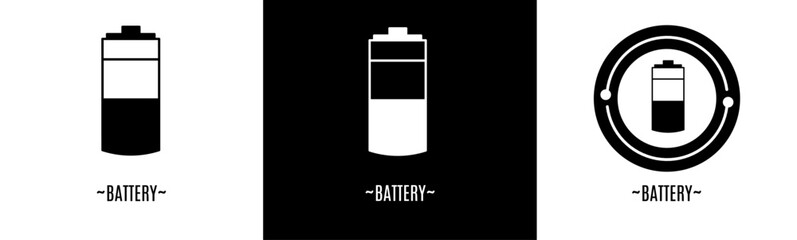 Battery logo set. Collection of black and white logos. Stock vector.
