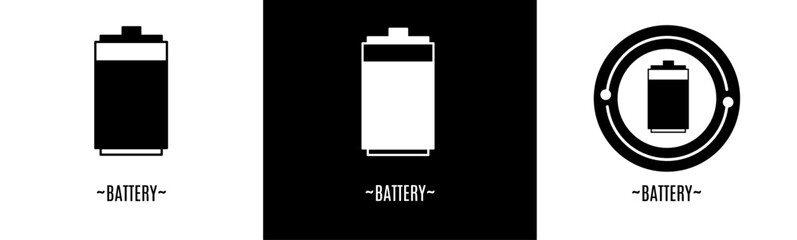 Battery logo set. Collection of black and white logos. Stock vector.