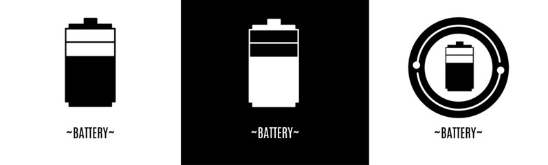 Battery logo set. Collection of black and white logos. Stock vector.