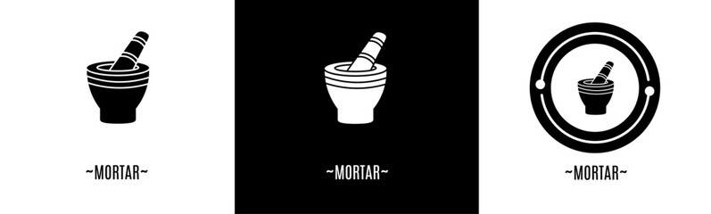 Mortar logo set. Collection of black and white logos. Stock vector.
