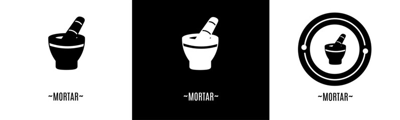 Mortar logo set. Collection of black and white logos. Stock vector.