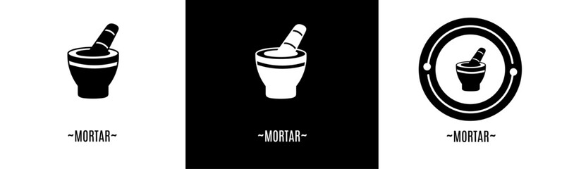 Mortar logo set. Collection of black and white logos. Stock vector.