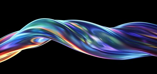 Abstract Iridescent Metallic Ribbons on Dark Background 3D Render
