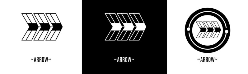 Arrow logo set. Collection of black and white logos. Stock vector.