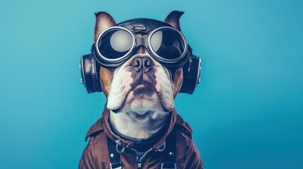 Dog in Aviator Goggles and Pilot Uniform