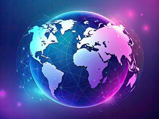 Minimalist Globe Map: Purple Blue Gradient Travel Background - Global Travel Agency Design